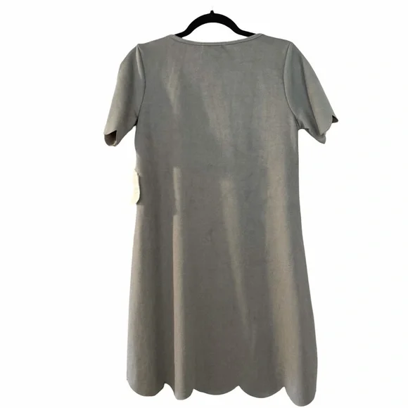 NWT ALTAR D'State Scalloped Short Sleeve Gray Faux Suede Shirt Mini Dress Sz M - Picture 3 of 6
